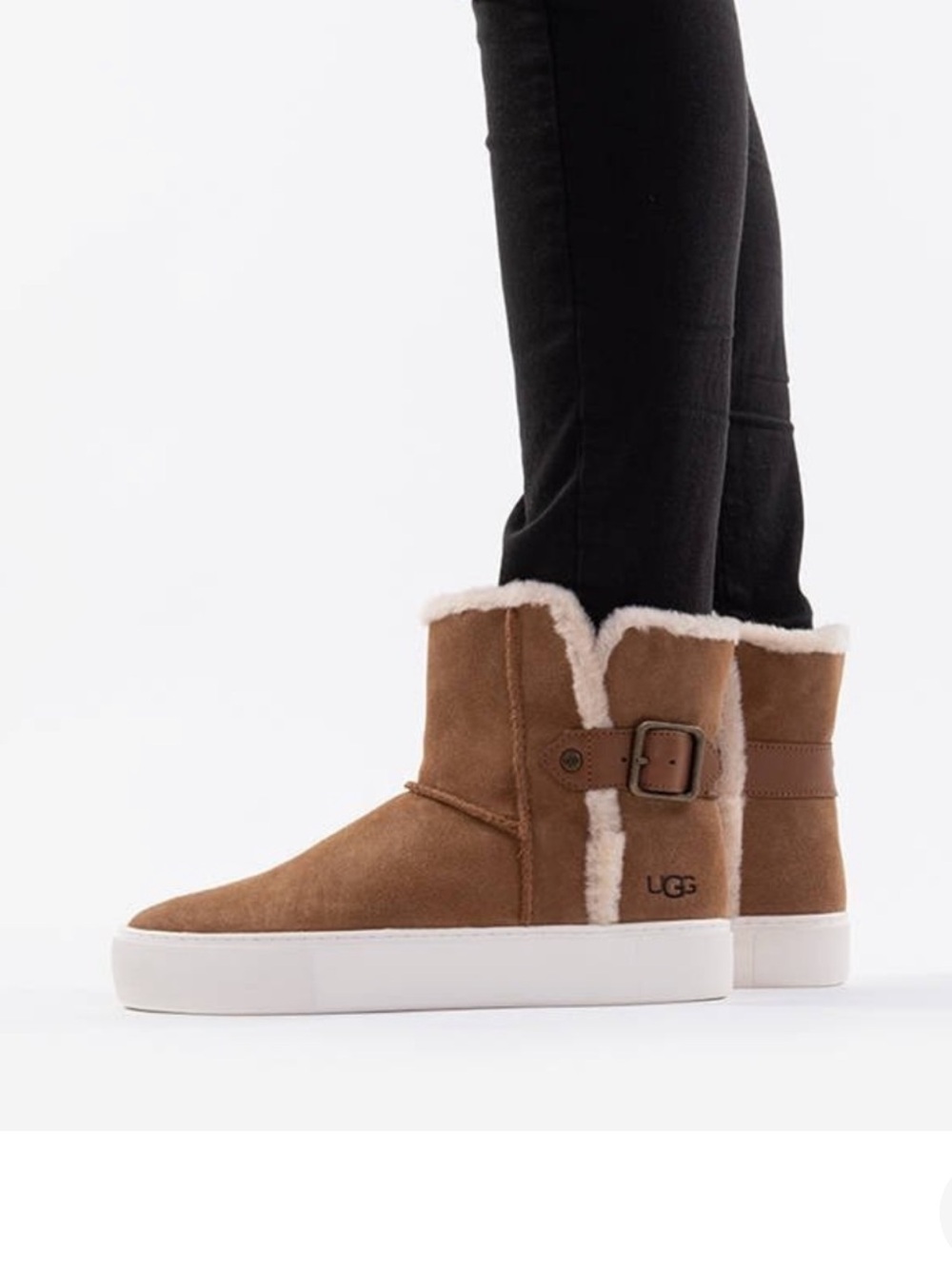 UGG Chestnut Suede Shearling Trim Ankle Bootie